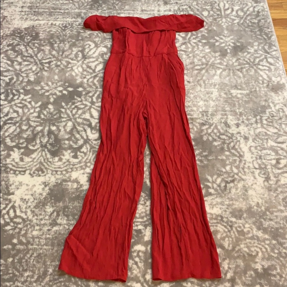 Red Abercrombie off the shoulders jumpsuit